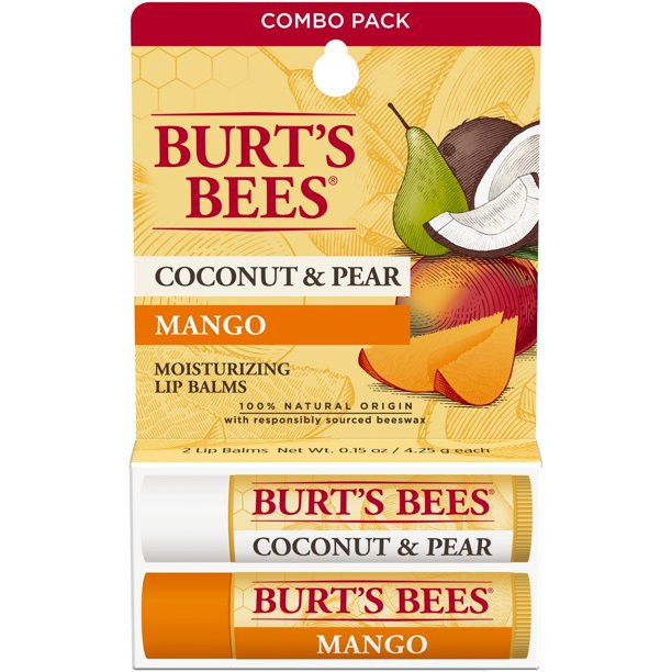 Burt's Bees 100% Natural Lip Balm, Coconut & Pear and Mango, 2 Count - Walmart.com | Walmart (US)