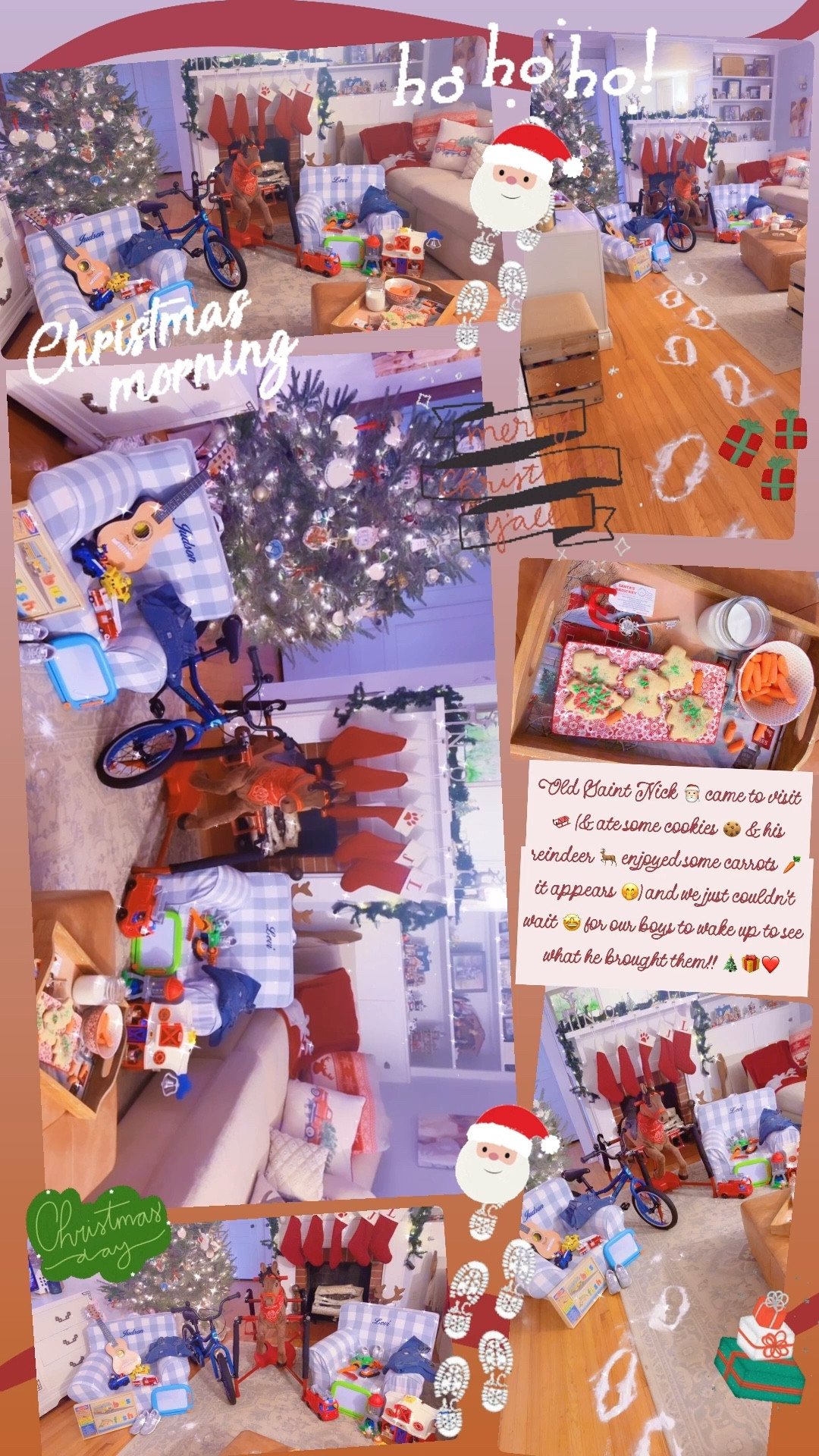 Old Saint Nick 🎅🏻 came to visit 🛷 (& ate some cookies 🍪 & his reindeer 🦌 enjoyed some carrots 🥕 it appears 🤭) and we just couldn’t wait 🤩 for our boys to wake up to see what he brought them!! 🎄🎁❤️

#LTKHoliday