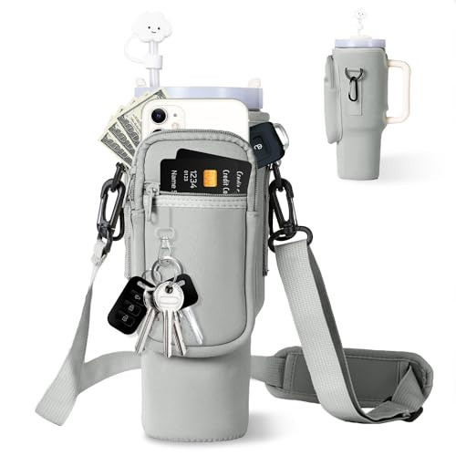 dabria Water Bottle Carrier Bag with Phone Pocket for Stanley 40/30 oz Tumbler Neoprene Water Bottle Holder Pouch with Adjustable Strap Bollus with Straw Cover & Carabiner for Stanley Cup Accessories | Amazon (US)