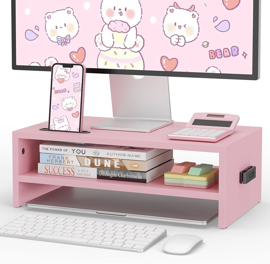 Amazon.com: BONTEC Wooden Monitor Stand Riser, 2-Tier Desk Shelf with Storage Organizer, Ergonomi... | Amazon (US)