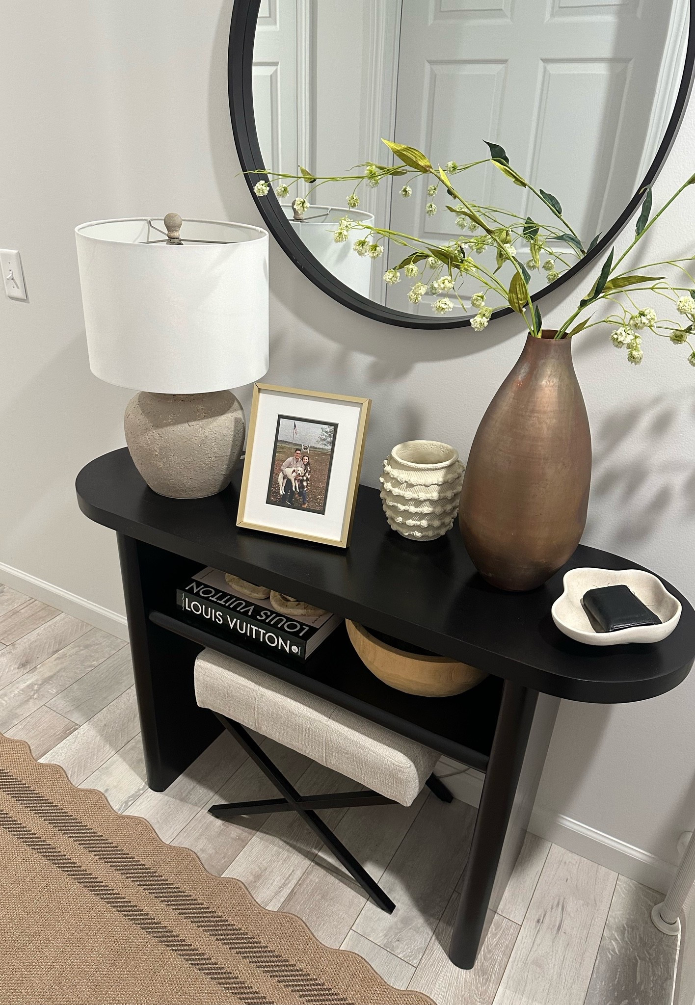 Entry way console table!
Table- sold out Home Depot
Lamp- old tj maxx
Vase- current hobby lobby
Tall vase- old Anthropologie
Stems- Michael’s last year
Dish- old H&M home
Ottoman old kohls
Book- linked
Bowl- old target 
Mirror - target 
Linked similar items!!

#LTKHome #LTKSaleAlert #LTKOver40