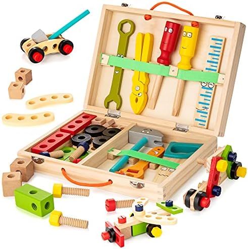 KIDWILL Tool Kit for Kids, 36 pcs Wooden Toddler Tools Set Includes Tool Box, Montessori Educatio... | Amazon (US)