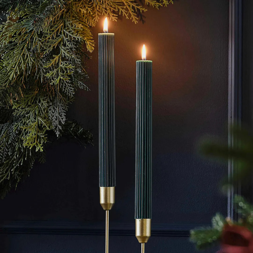Christmas Dark Green Ribbed Dinner Candles, Dinner Table Decorations, Cosy Christmas Home Candles... | Etsy (US)