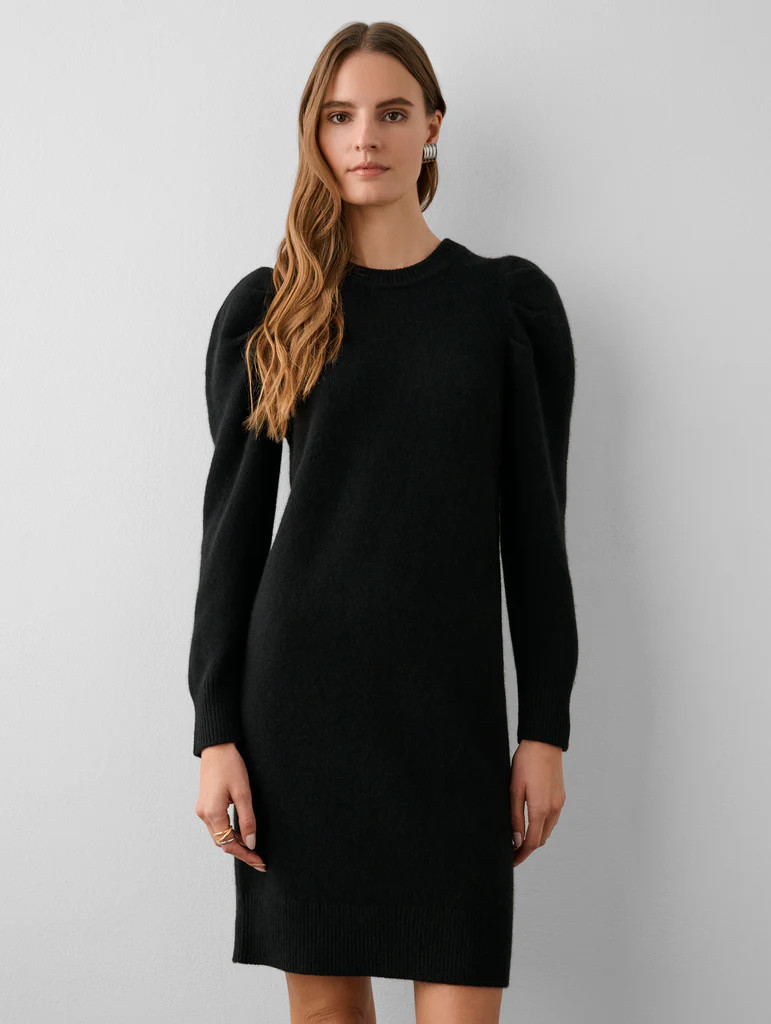 Merino Cashmere Puff Sleeve Dress | White and Warren