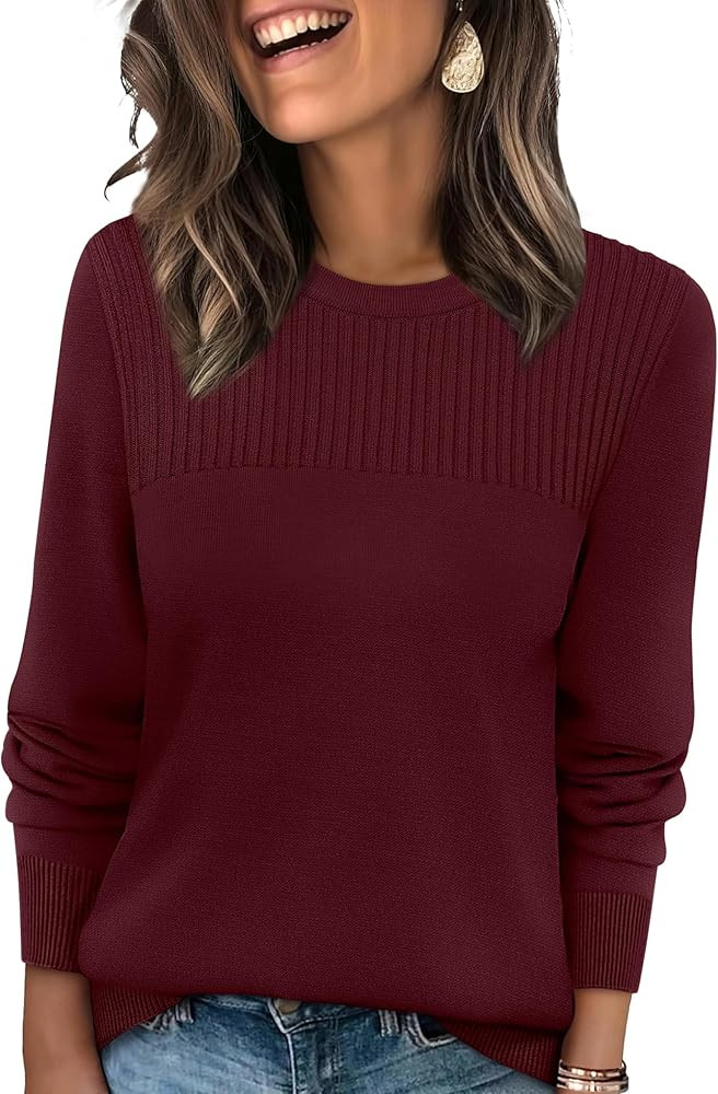 XIEERDUO Sweaters for Women Long Sleeve Shirts Round Neck Ribbed Knit Pullover Sweater Fashion Cl... | Amazon (US)