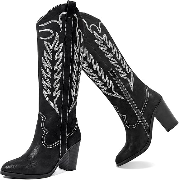 ANYANAMZ Women's Cowboy Knee High Boots, Western Boots Cowgirl Boots for Women, Pointed Toe Chunk... | Amazon (US)