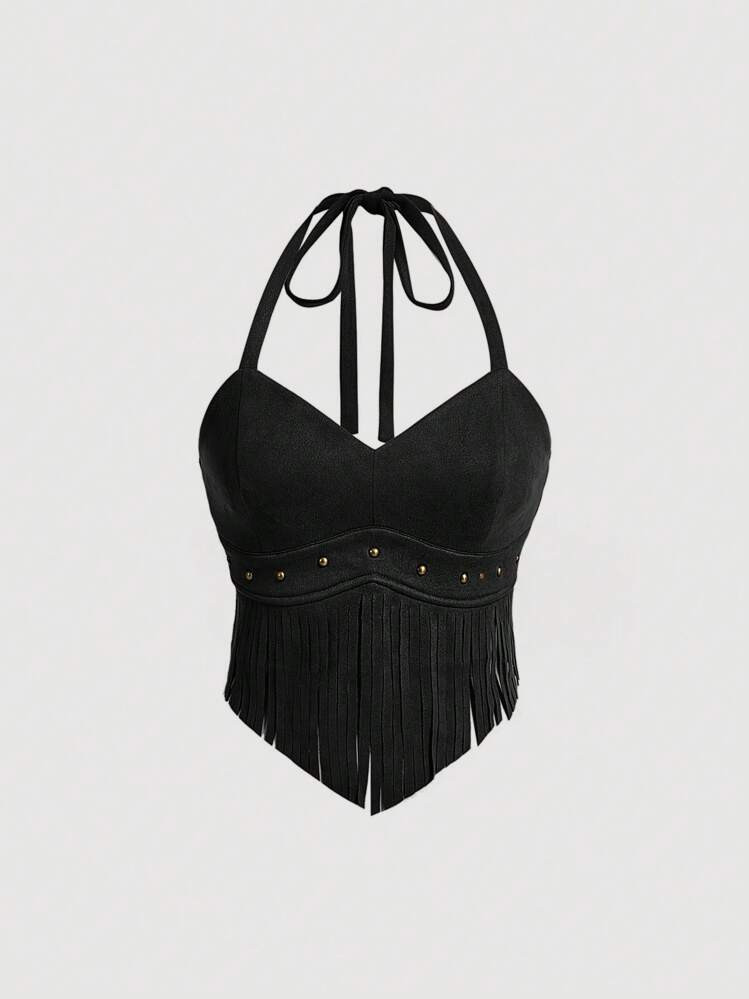 Black suede halter top | SHEIN