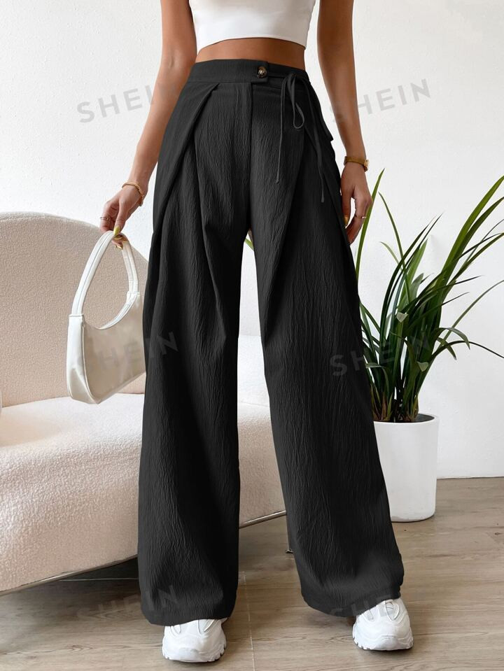 SHEIN EZwear High Waist Plicated Detail Wide Leg Pants | SHEIN