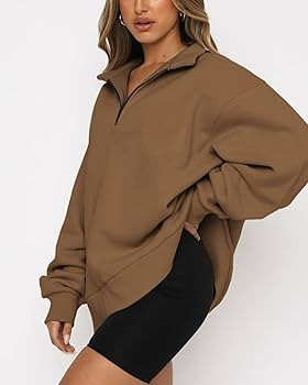 BTFBM Women Quarter Zip Long Sleeve Sweatshirt Collar Oversized Casual Lightweight Winter Fall Fa... | Amazon (US)