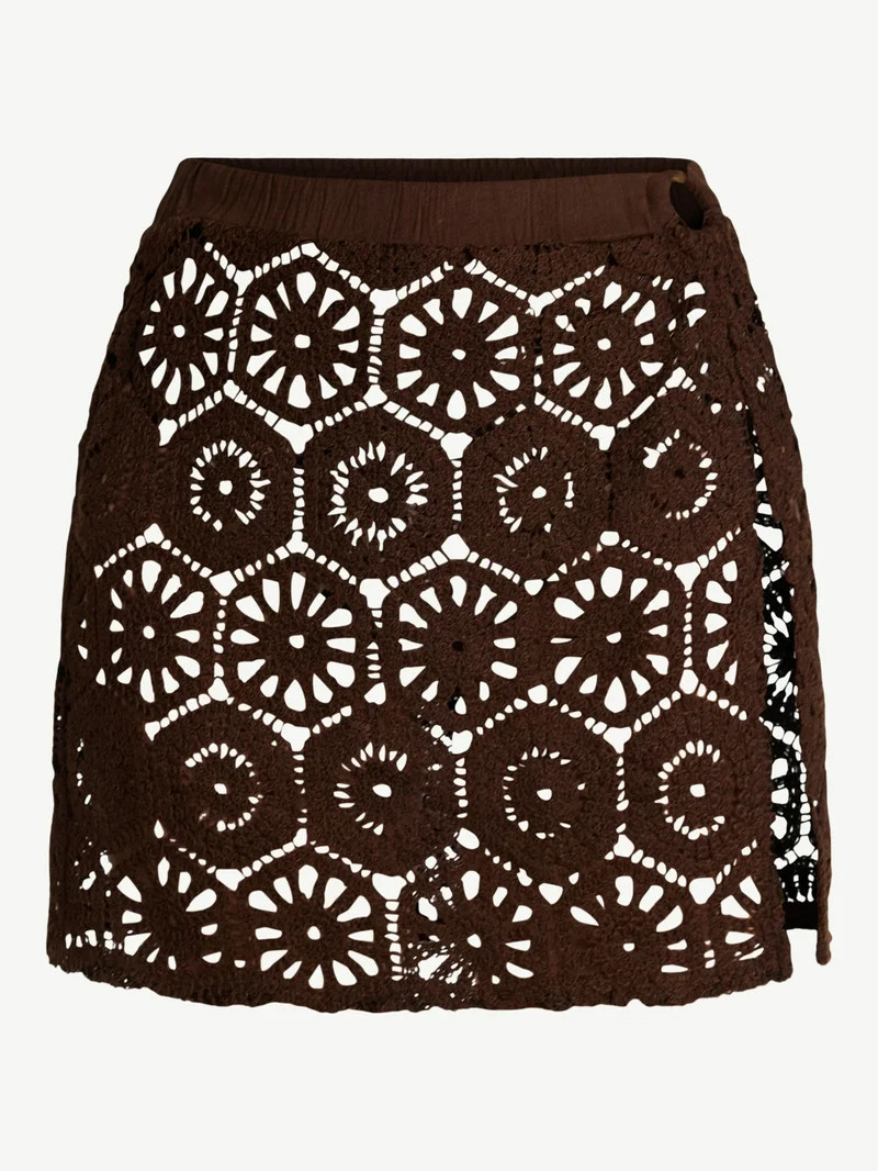 Time and Tru Women's and Women's Plus Size Palm Crochet Coverup Skirt, Sizes XS-3X | Walmart (US)