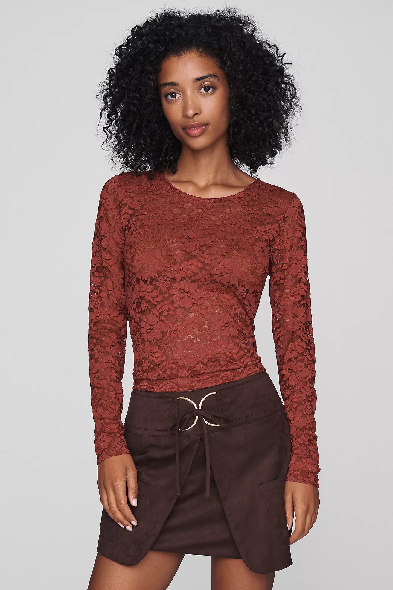 By Anthropologie Long-Sleeve Lace Crew-Neck Top | Anthropologie (US)