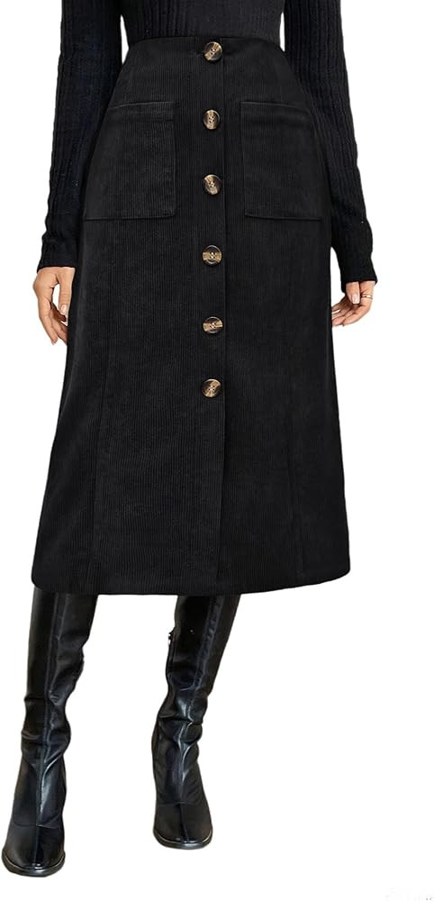 Melliflo Women's High Waist Corduroy Skirt Fashion Button Front A-Line Midi Skirt 2024 Winter Lon... | Amazon (US)