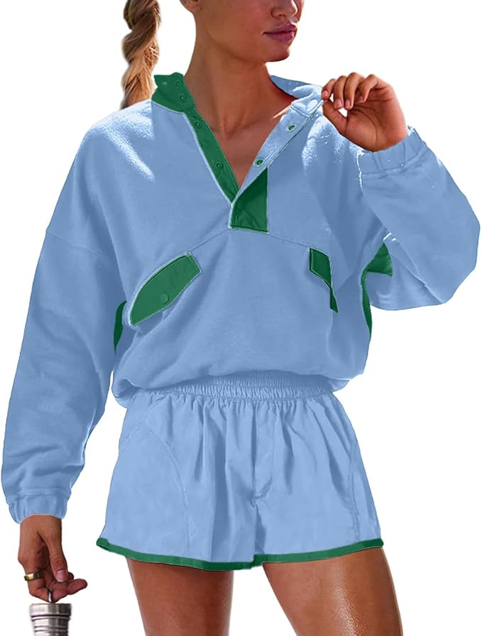 UNIANKIYA Womens Two Piece Matching Sets Long Sleeve Top Short Set with Pockets Casual Workout Lo... | Amazon (US)
