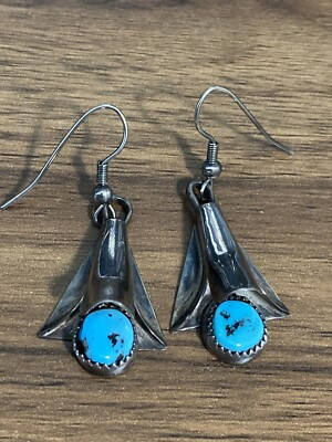 Vintage 90s Turquoise Silver Squash Blossom Earrings by Faron Yowytewa  | eBay | eBay US
