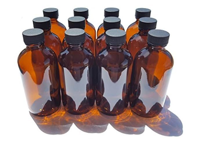 4 oz Amber Glass Boston Round Bottles With Black Ribbed Cap - 12 Pack | Amazon (US)