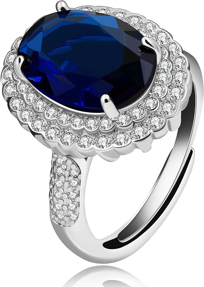 Uloveido Adjustable Platinum Plated Crystal Rings, Big Oval Cubic Zirconia Ring, Solitaire Split ... | Amazon (US)