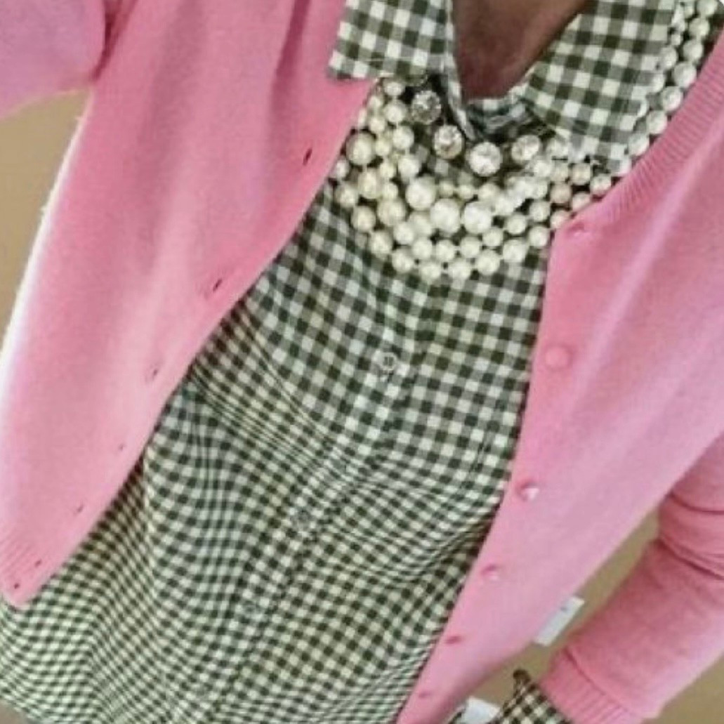 Outfit Inspiration recreated. Spring Gingham with pop of color cardigan. Add some pearls and a bit of sparkle. Pair with your favorite denim. 

#LTKValentine #LTKOver40 #LTKootd