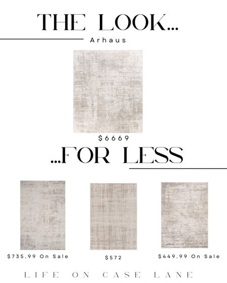 The look for less, save or splurge, rh dupe, furniture dupe, dupes, designer dupes, designer furniture look alike, home furniture, Arhaus dupe, Arhaus rug dupe, contemporary rug, neutral rug, beige rug, rug dupes 