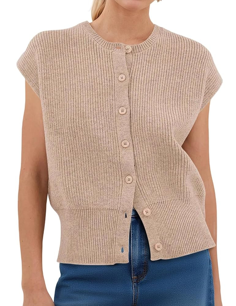Sweater Vest Women Sleeveless Button Down Round Neck Knitted Tank Tops Business Casual Fall Cap S... | Amazon (US)