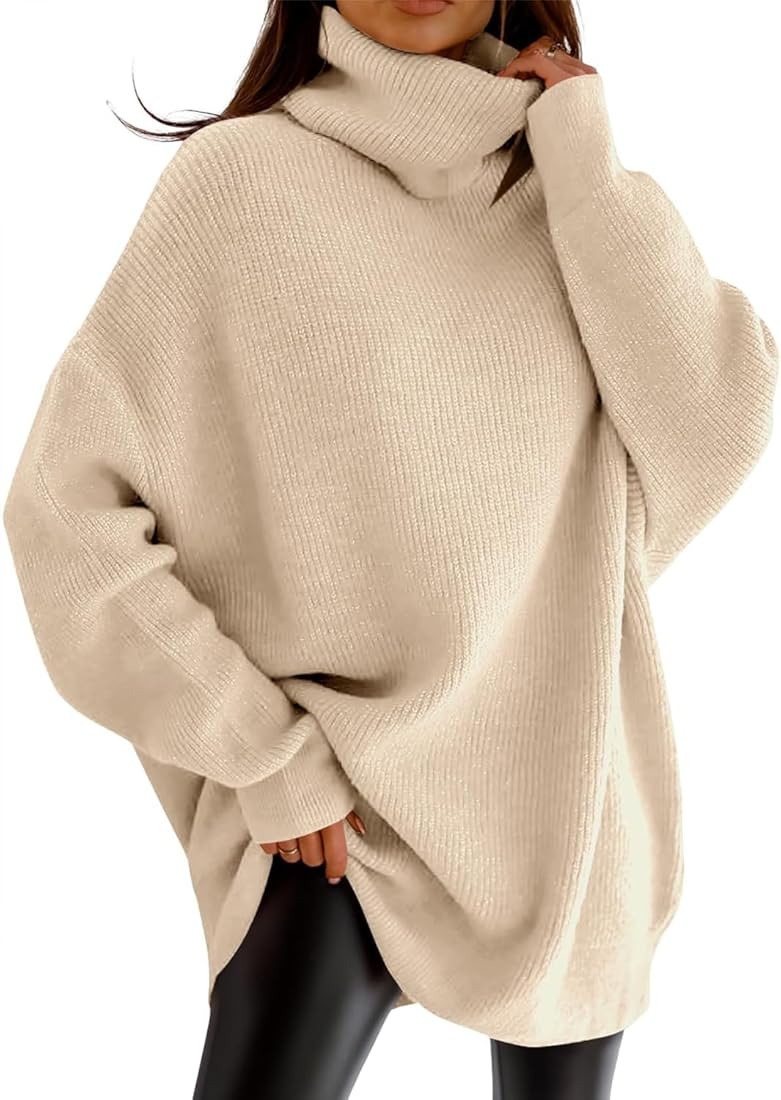 imesrun Womens Turtleneck Oversized Sweater Batwing Chunky Pullover Sweater Casual Fall Loose Kni... | Amazon (US)
