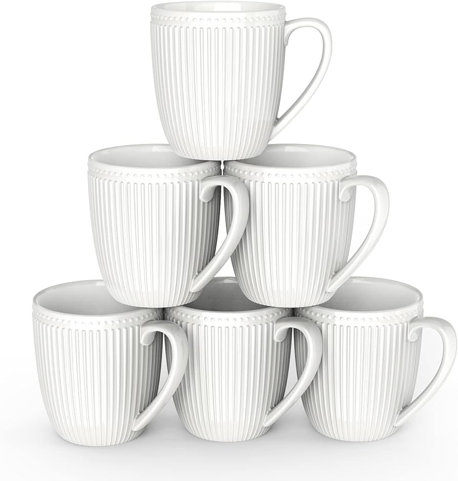 Coffee Mugs Set of 6, 16 Oz White Coffee Mugs, Porcelain Mugs, Large and Easy to Grip Mug Sets, E... | Amazon (US)