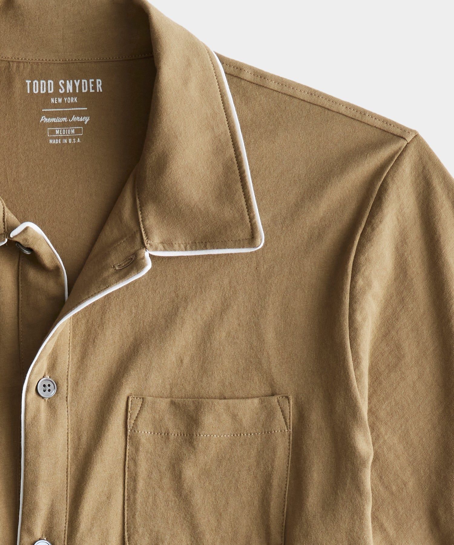Made in L.A. Montauk Tipped Full Placket Polo in Pine Cone | Todd Snyder