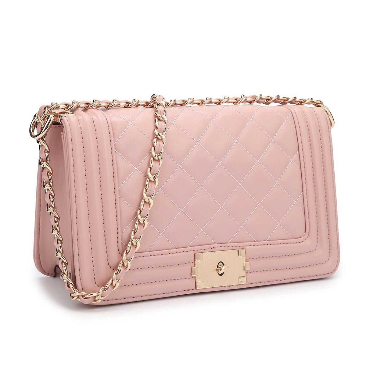 Dasein Quilted Crossbody Bag with Intertwined Leather Goldtone Chain Straps | Bed Bath & Beyond