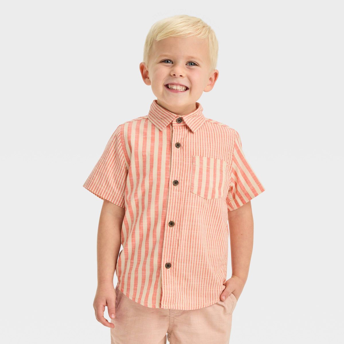Toddler Boys' Short Sleeve Poplin Button-Up Shirt - Cat & Jack™ Orange 5T | Target