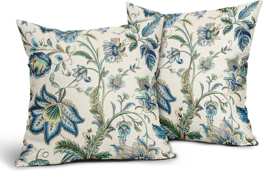 Sweetshow Outdoor Chinoiserie Pillow Cover 20x20 Inch Pack of 2 Vintage Blue Flower Boho Pillow C... | Amazon (US)