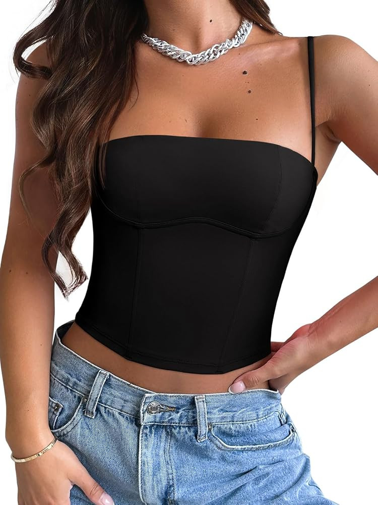 REORIA Womens Square Neck Adjustable Straps Backless Y2K Going Out Corset Crop Tops | Amazon (US)