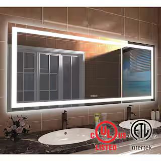 TOOLKISS 72 in. W x 32 in. H Rectangular Frameless LED Light Anti-Fog Wall Bathroom Vanity Mirror... | The Home Depot