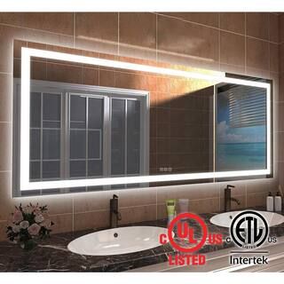 TOOLKISS 72 in. W x 32 in. H Rectangular Frameless LED Light Anti-Fog Wall Bathroom Vanity Mirror... | The Home Depot