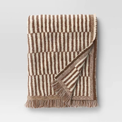 50''x60'' Oversized Woven Linework Throw Blanket Dark Camel/Cream - Threshold™ | Target