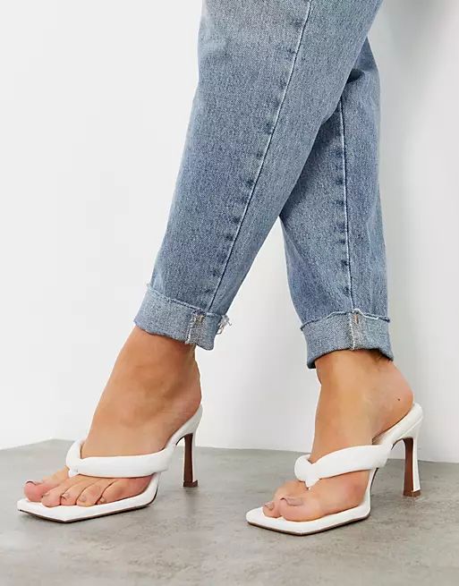 ASOS DESIGN Wide Fit Haven padded toe thong heeled sandals in white | ASOS (Global)