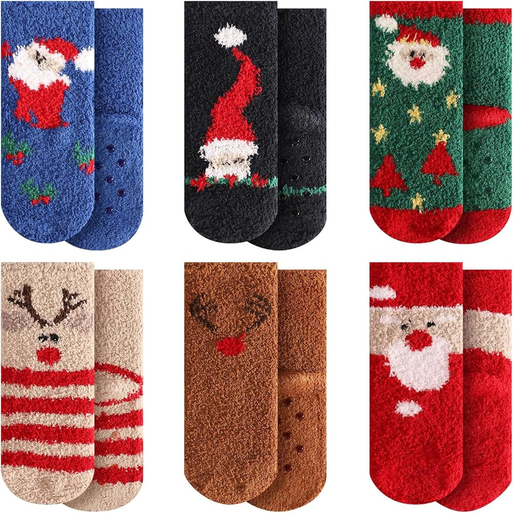 October Elf Christmas Fuzzy Socks for Kids Plush Cartoon Non Slip Fluffy Cozy Slipper Winter Warm... | Amazon (US)