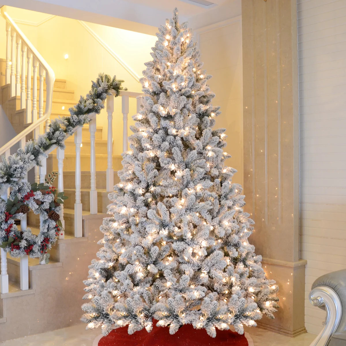 Pre-Lit Snow Flocked Christmas Tree with Pinecone | Wayfair North America
