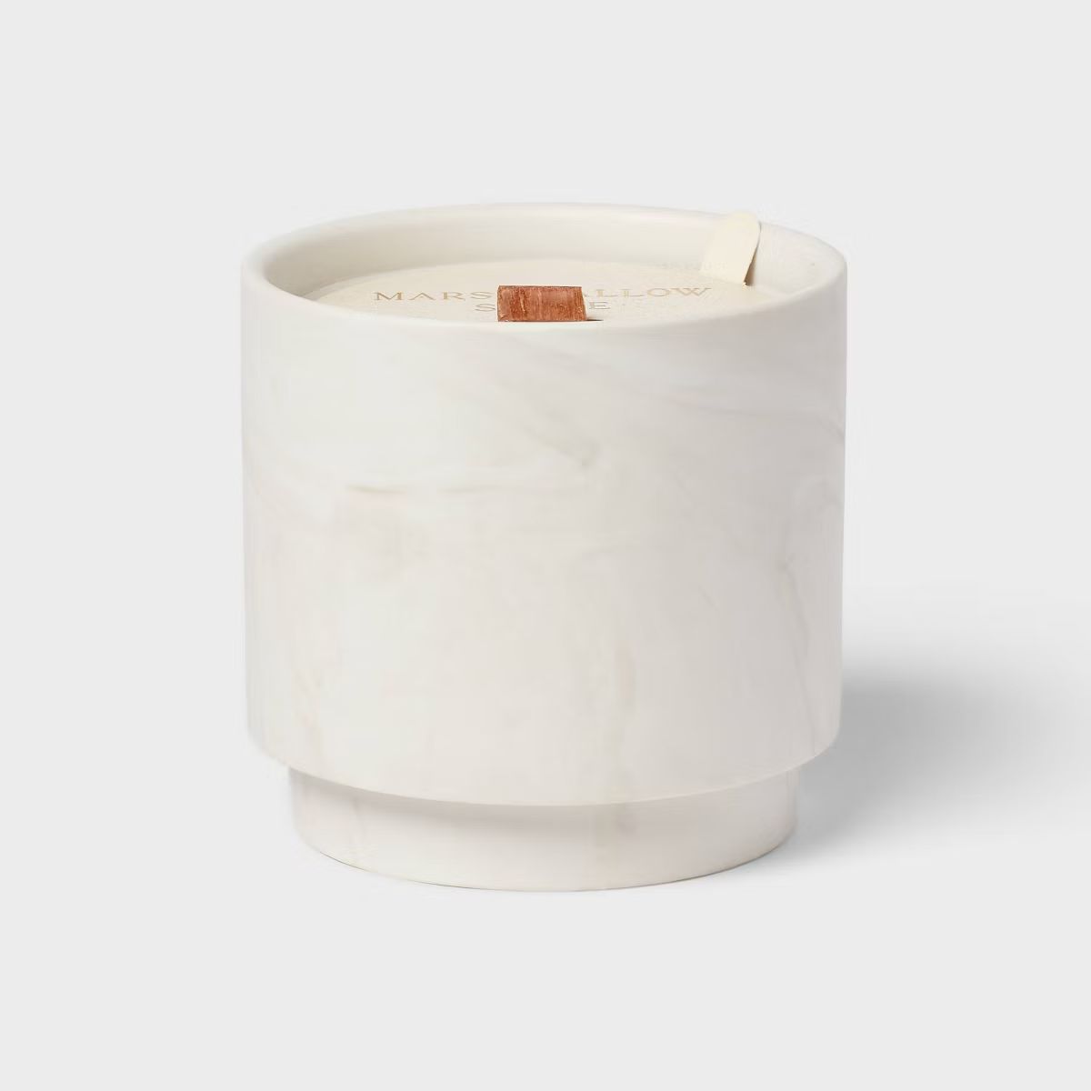 15oz Marble Print Ceramic Wooden Wick Marshmallow Suede Jar Candle - Threshold™ | Target