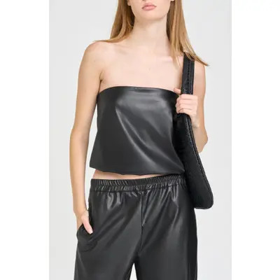 WAYF Camryn Faux Leather Strapless Top in Black at Nordstrom, Size X-Large | Nordstrom
