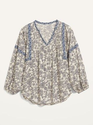 Oversized Floral-Print Split-Neck Tunic Top for Women | Old Navy (US)