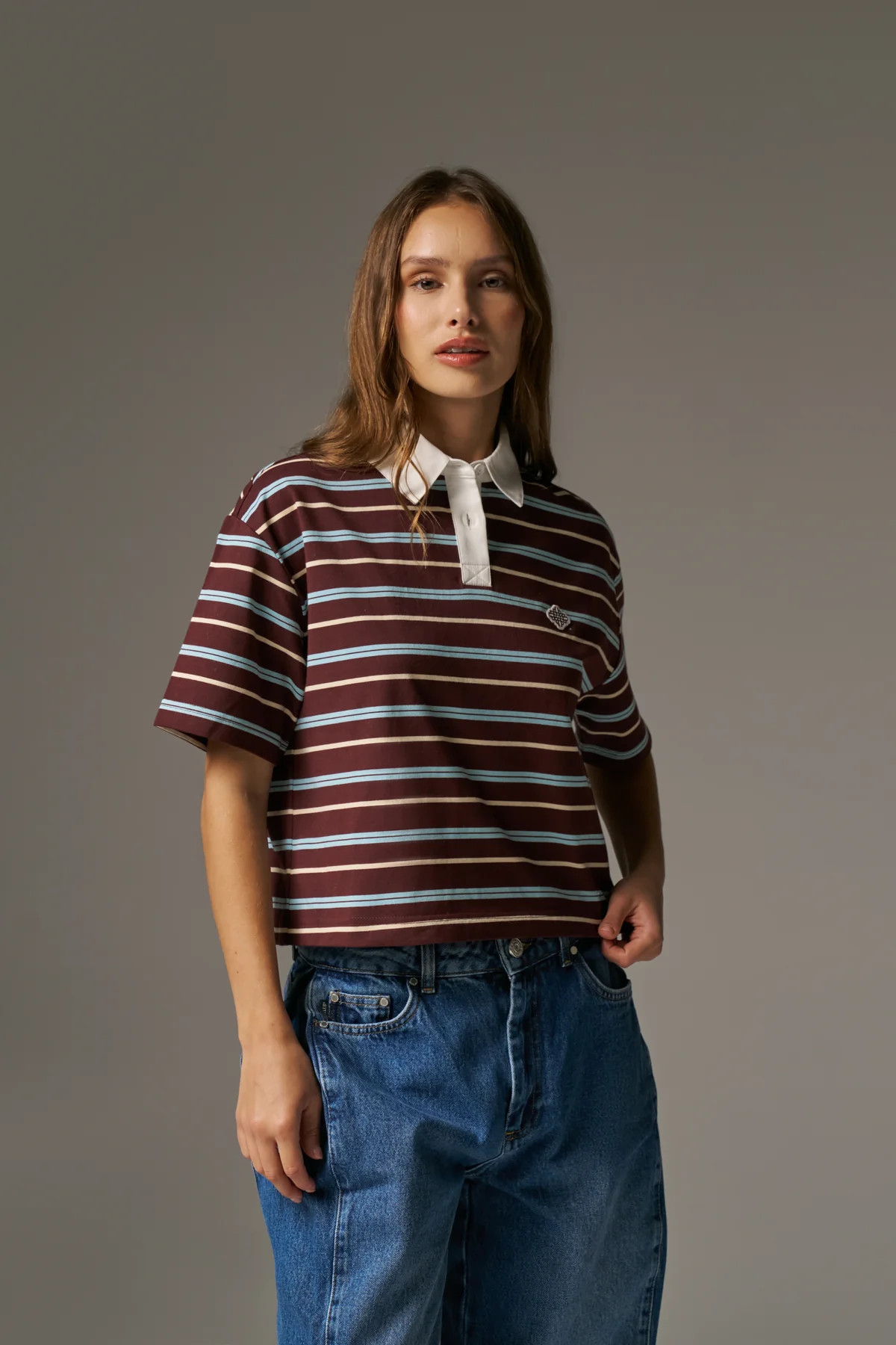 STRIPED POLO TEE - CHOCOLATE | The Couture Club