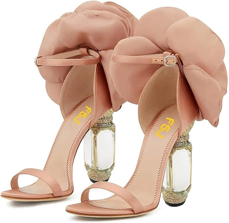 FSJ Women Open Toe Stylish Sandal Ankle Strap Chunky Block High Thick Heels Wedding Party Ballroom P | Amazon (US)