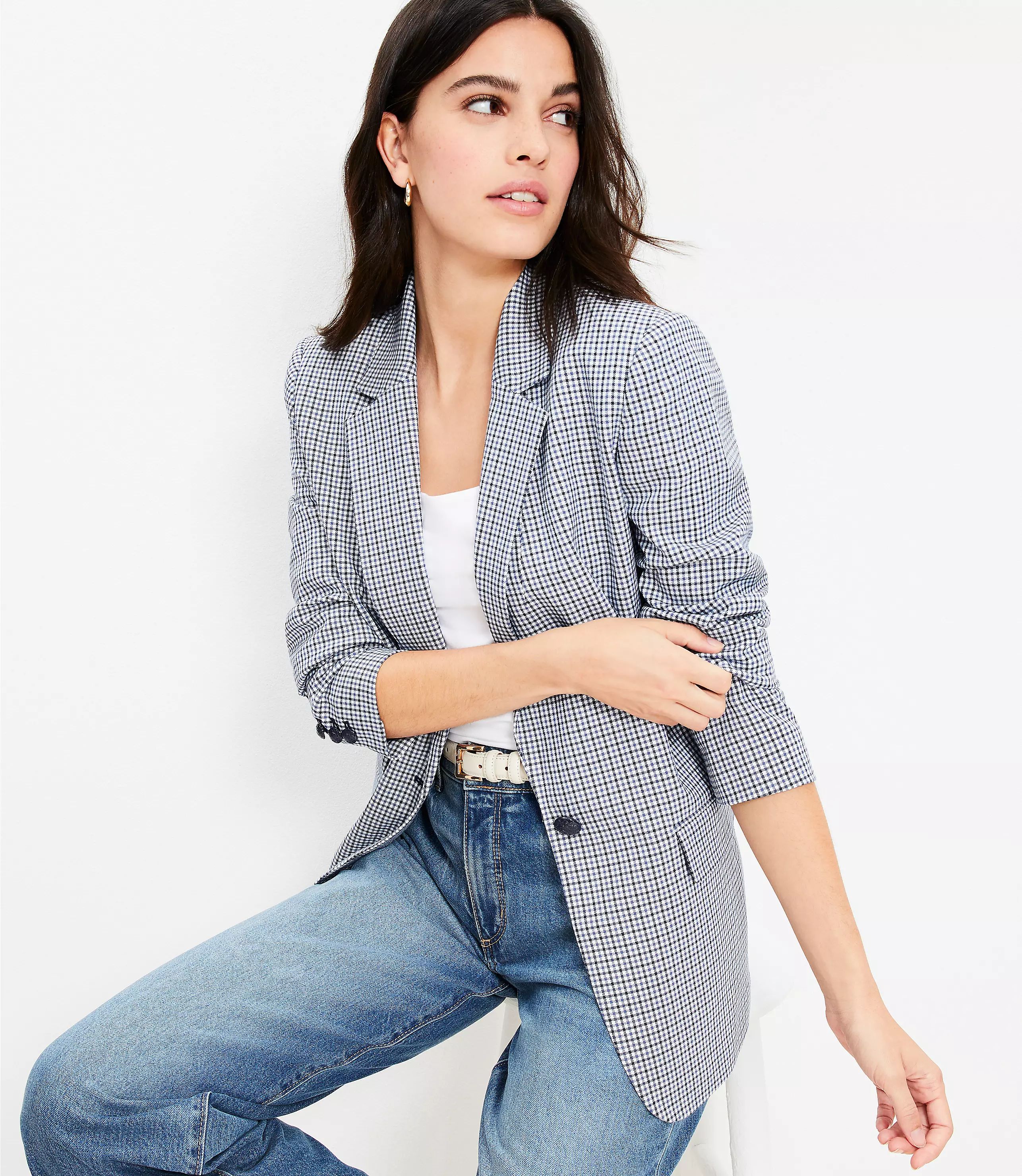 Houndstooth Relaxed Modern Blazer | LOFT