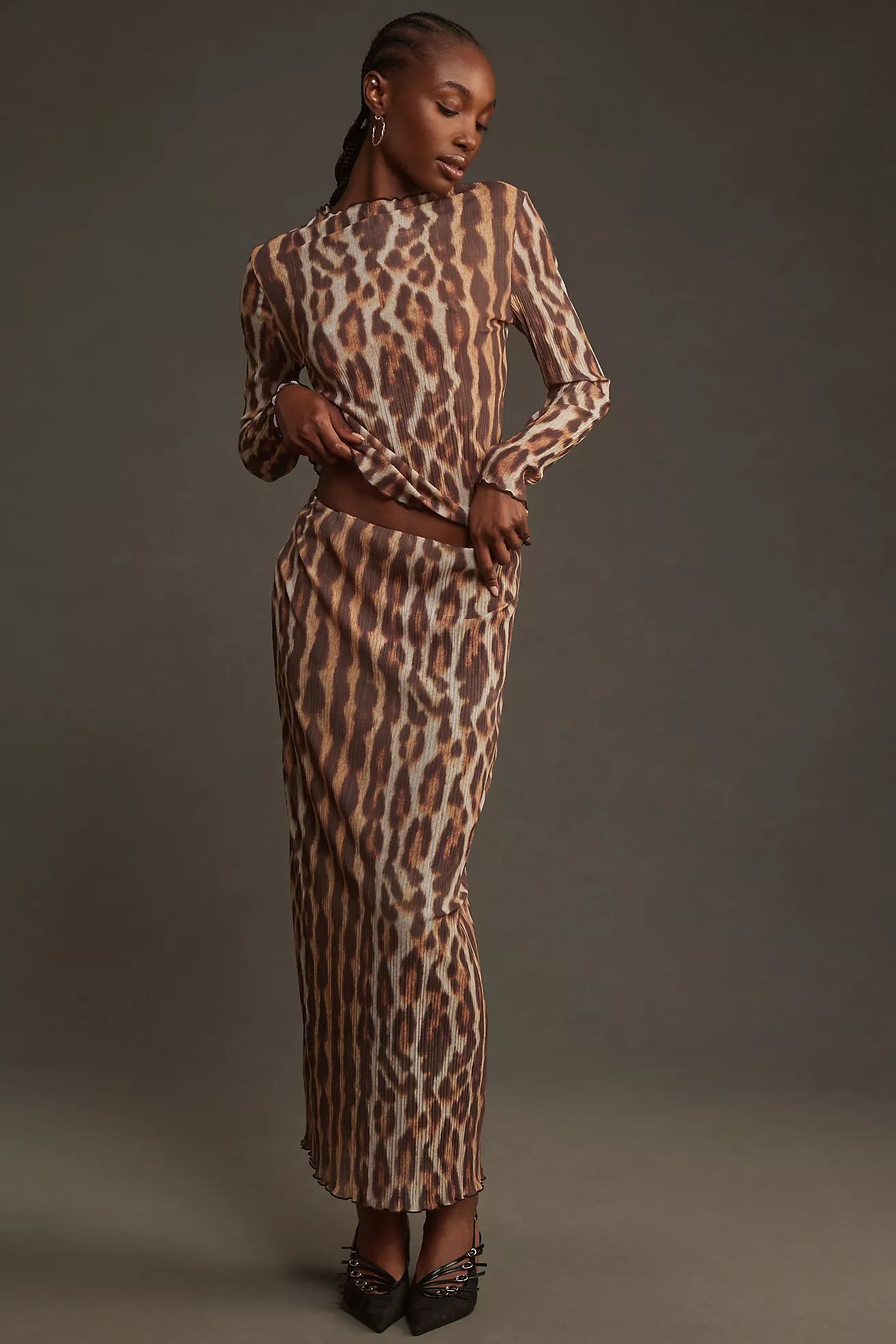 By Anthropologie Leopard Plissé Midi Skirt | Anthropologie (US)