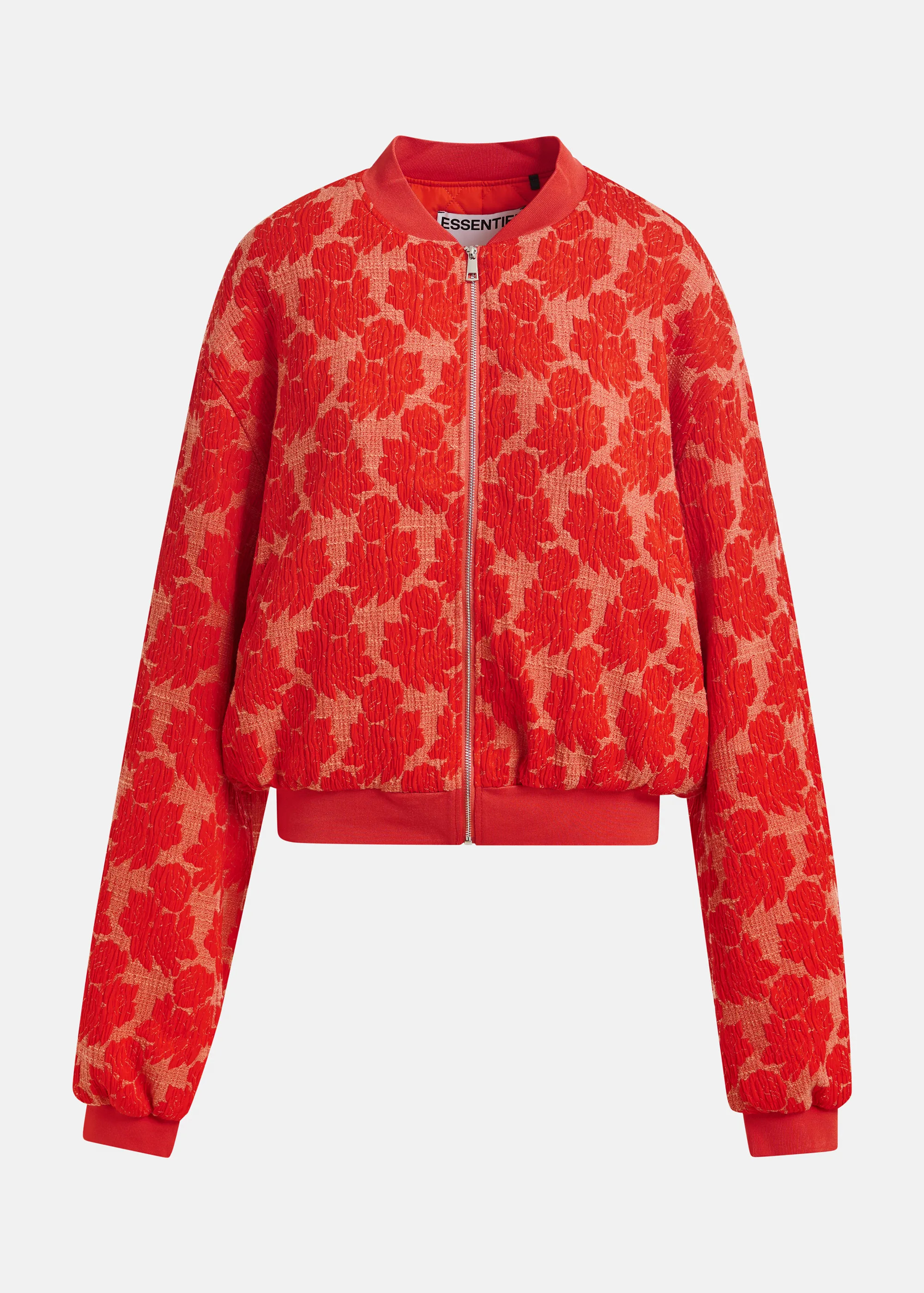 Red and orange quilted jacquard floral bomber jacket | Essentiel Antwerp United Kingdom | Essentiel Antwerp