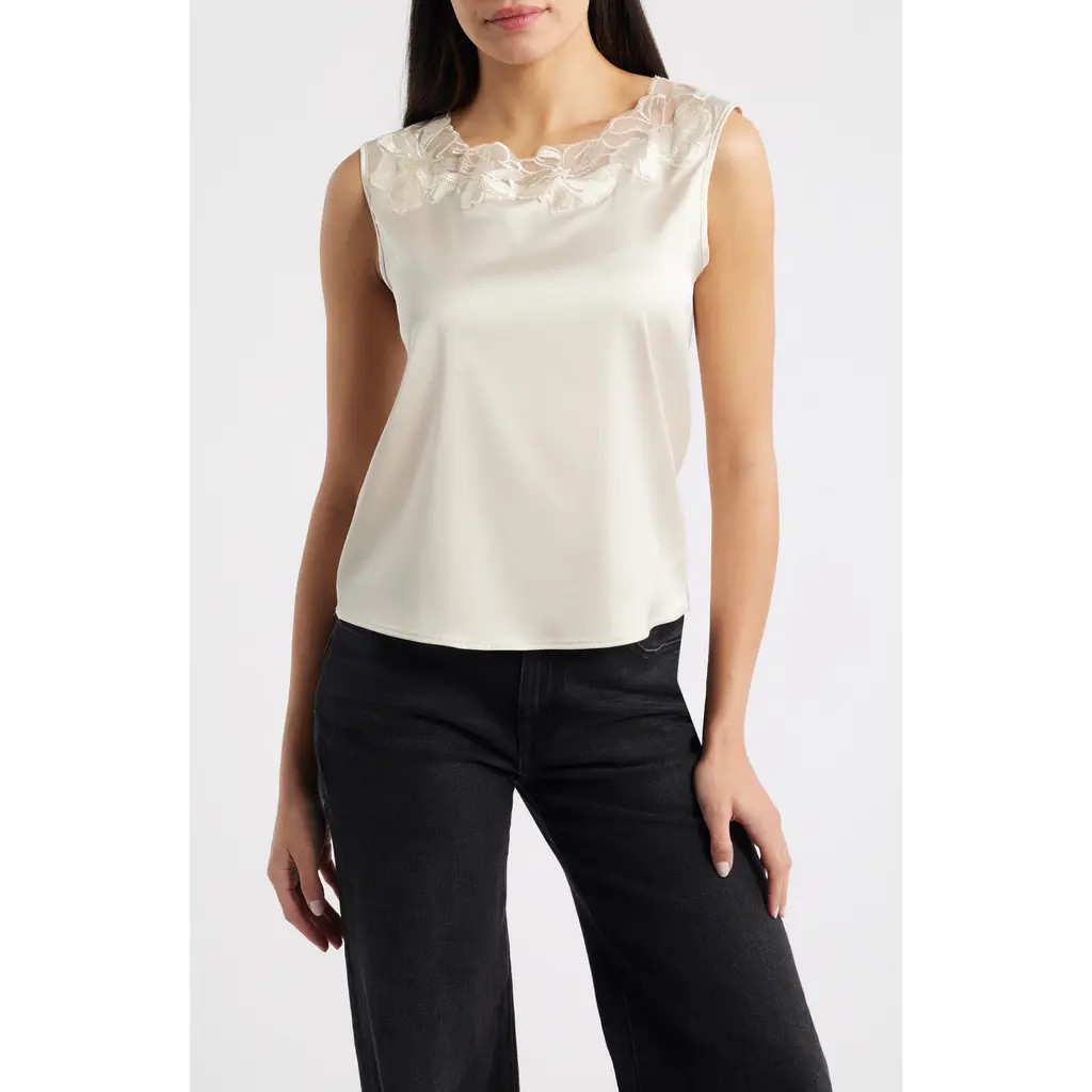 NIKKI LUND Camille Sleeveless Floral Appliqué Top in Cream at Nordstrom, Size X-Small | Nordstrom