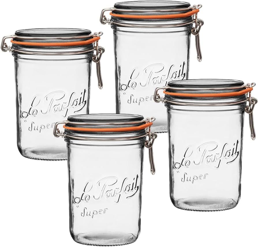 Le Parfait Super Terrine Jar | 32oz/Quart (Pack of 4) 1L French Glass Jar, Airtight Rubber Seal &... | Amazon (US)