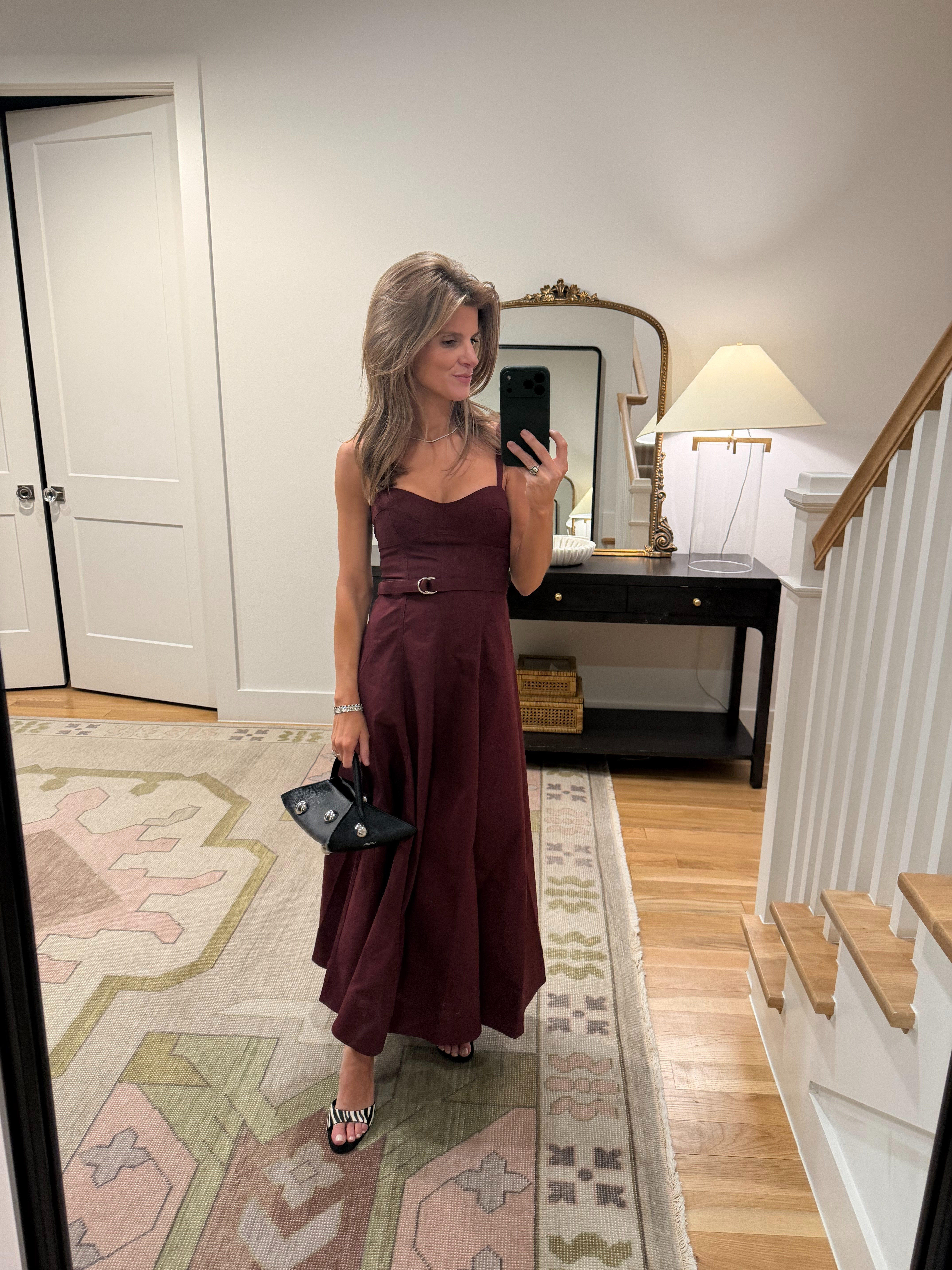 HillHouse Burgundy Belted Dress (wearing XS). Linking similar zebra heels!  

 