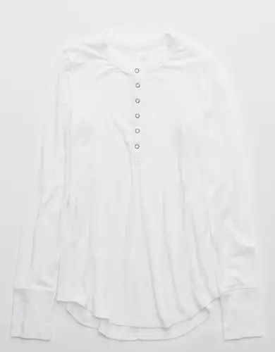 Aerie Ribbed Henley Long Sleeve T-Shirt | American Eagle Outfitters (US & CA)