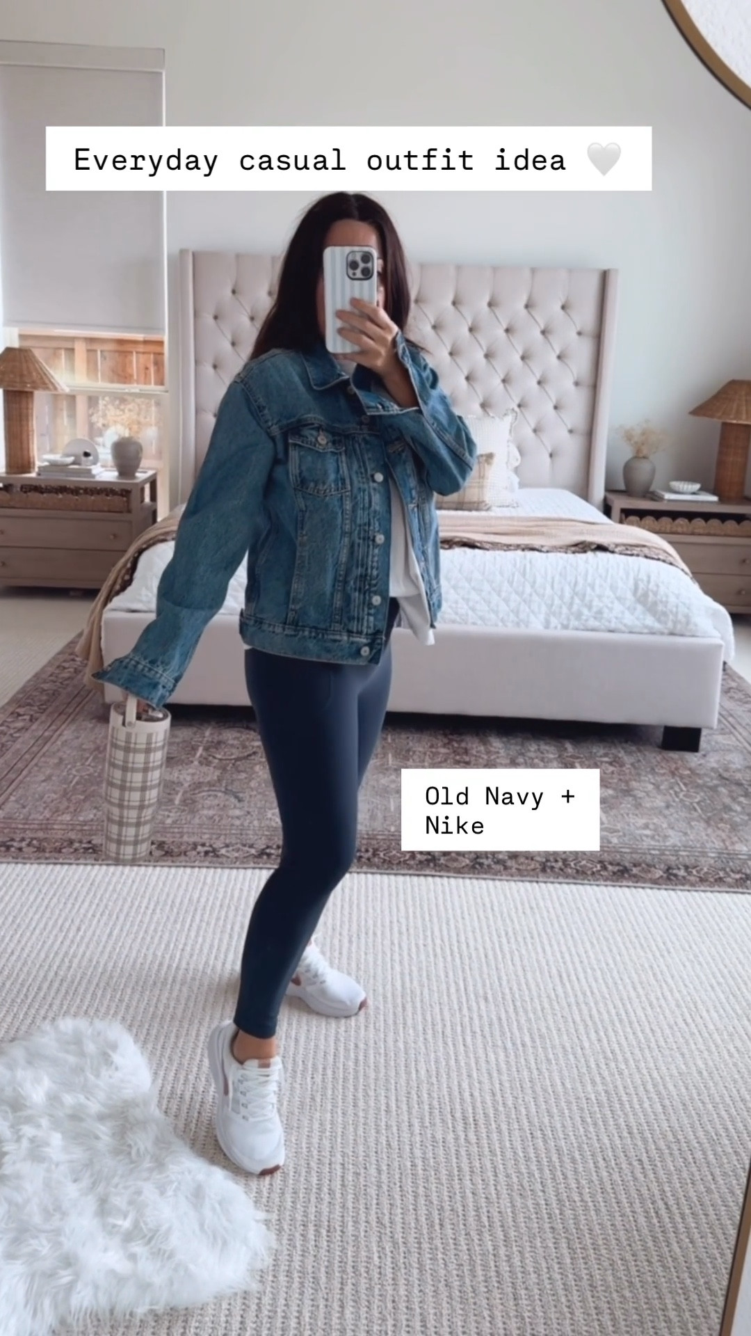 Easy everyday outfit idea I’ve been wearing on repeat 🤍 This casual Old Navy leggings outfit paired with a classic denim jacket and Nike sneakers is perfect for errands, busy mornings, and on-the-go days when you still want to feel put together. The perfect spring outfit. Comfortable, affordable, and easy to style, this athleisure outfit is a go-to for everyday wear and casual outfit inspiration for women. Follow me on LTK for daily fashion, home decor & Amazon finds. casual everyday outfit women, leggings outfit idea, athleisure outfit, affordable fashion finds, old navy outfit, nike sneakers outfit, mom outfit idea, everyday style inspiration

#LTKootd #LTKPetite #LTKmomlife