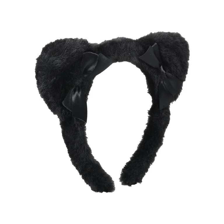 Way to Celebrate Fuzzy Black Cat Ears Halloween Headband, 1 Piece | Walmart (US)